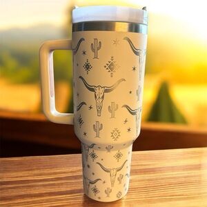 Cactus Skull Design Travel Mug - light pink